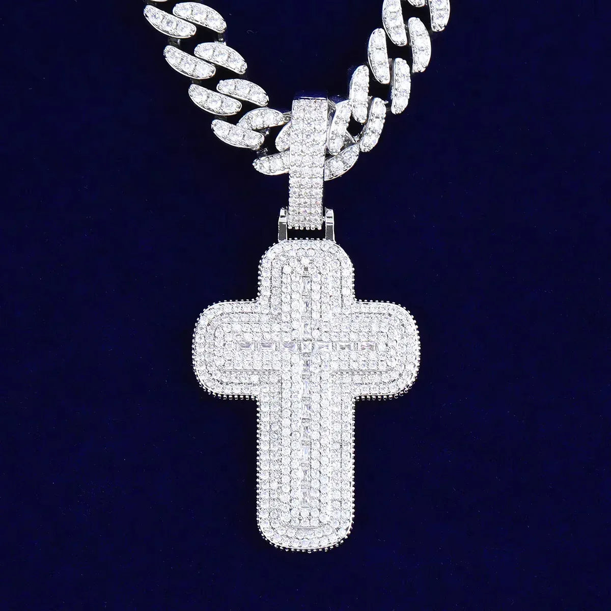 Iced Out Chunky Cross Pendant | Women's Thick "Puff" 3D Necklace | Premium Copper CZ Statement Jewelry | Bold & Cute Bling | Caratix - CaratixJewelry