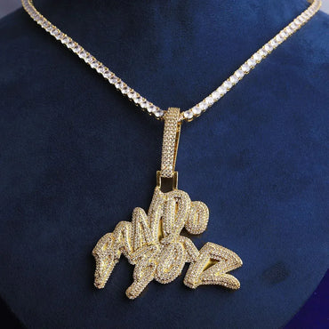 Iced Out "Bando Boyz" Letter Pendant | Men's Real Copper CZ Necklace - CaratixJewelry
