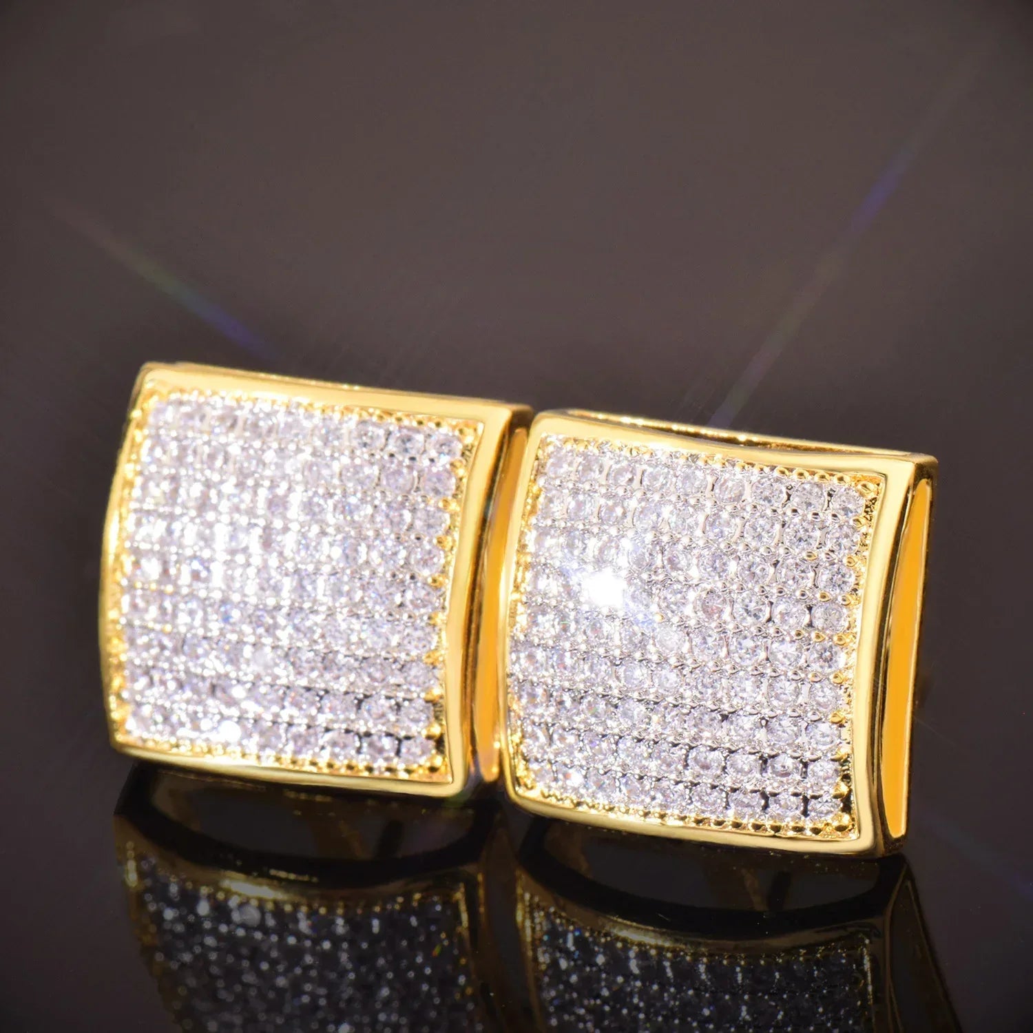 Arc Shaped Square Stud Earrings with 925 Silver Needle | Trendy Hip Hop Jewelry | Caratix Jewelry - CaratixJewelry