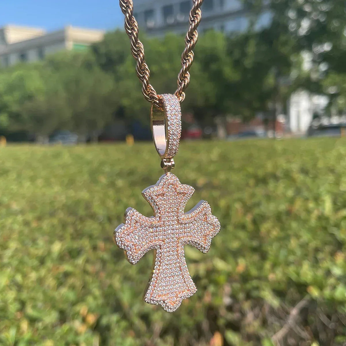 Iced Out Ornate Cross Pendant | Men's Baroque Pattern Necklace Caratix - CaratixJewelry