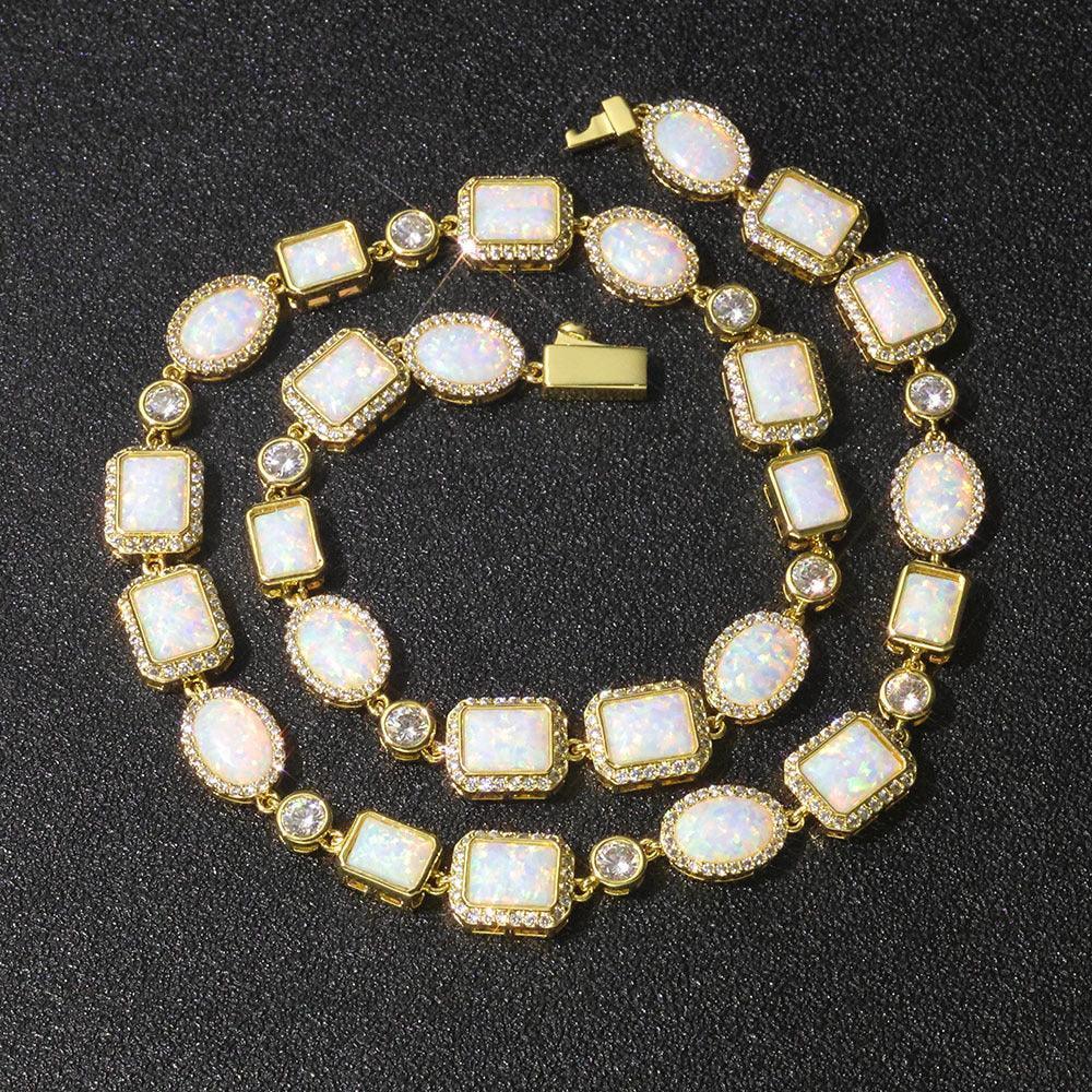 10mm Opal Style Necklace Gemstone Chain Hip Hop Jewelry | Caratix Jewelry - CaratixJewelry