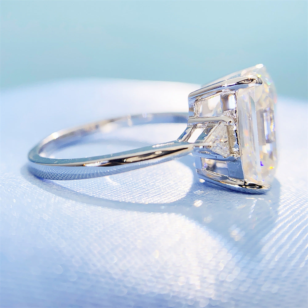 2026 Summer New S925 Silver 5ct Emerald Cut Moissanite Ring | Massive 9x11mm D VVS1 | Caratix