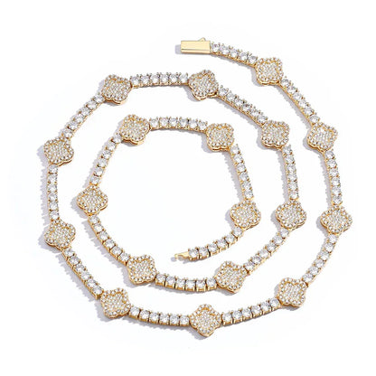 Men's Spring-Clasp Clover Tennis Chain | 5A Zircon Iced Out Necklace | Premium Gold Chain Rapper Style | Caratix - CaratixJewelry