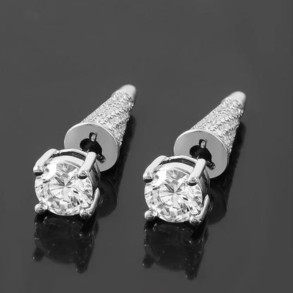 Iced Out Micro-Pave Spike Studs - Mens Hip Hop Cone Earrings