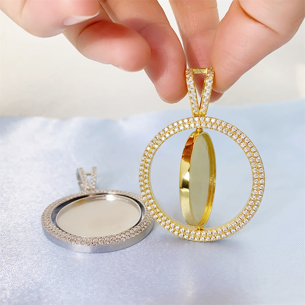S925 Sterling Silver Rotating Double-Sided Moissanite Photo Pendant | DIY Picture Charm | Caratix