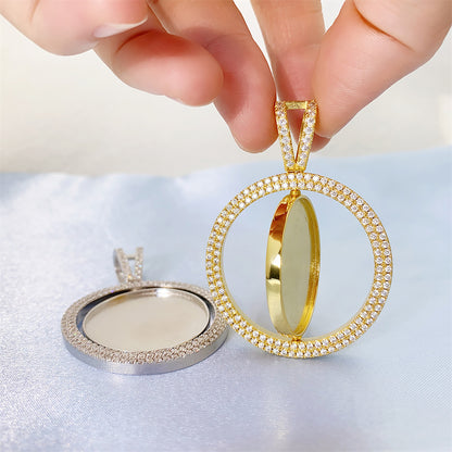S925 Sterling Silver Rotating Double-Sided Moissanite Photo Pendant | DIY Picture Charm | Caratix