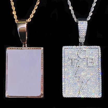 Iced Out TCB Lightning Bolt Dog Tag | Men's "Taking Care of Business" Necklace - CaratixJewelry