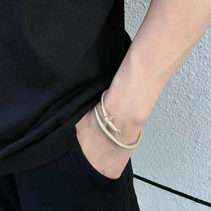Justice Sword Bangle Bracelet with Copper & Zircon | Iced Out Trendy Jewelry | Caratix Jewelry - CaratixJewelry