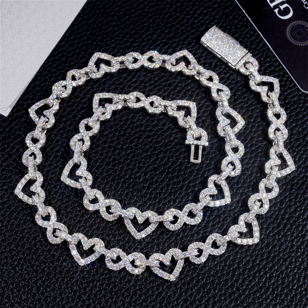 8.5mm S925 Silver Infinity Heart Moissanite Chain | Figure 8 Heart Link | Caratix