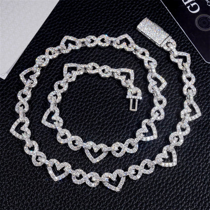 8.5mm S925 Silver Infinity Heart Moissanite Chain | Figure 8 Heart Link | Caratix