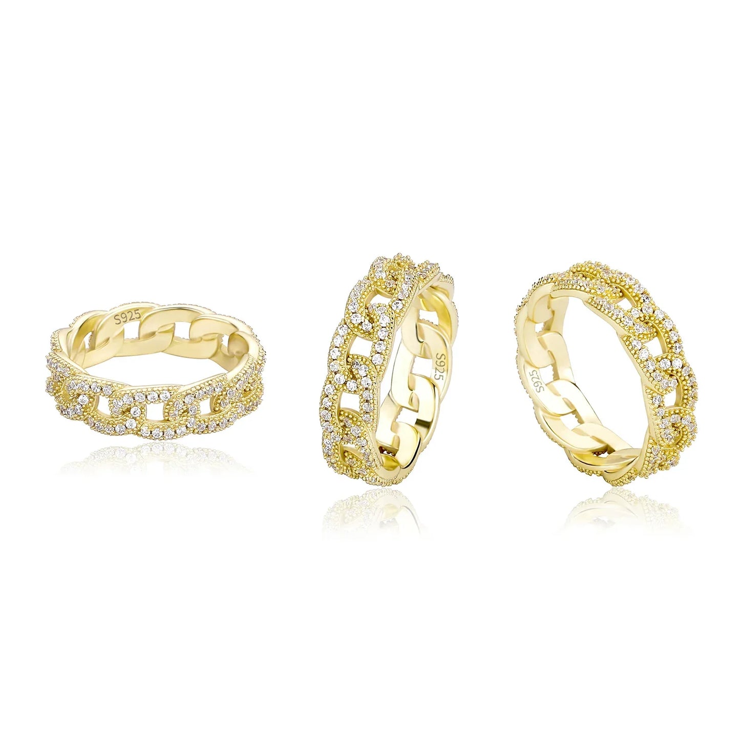 S925 Sterling Silver Cuban Link Cross Ring | Iced Out Hollow Band | Caratix