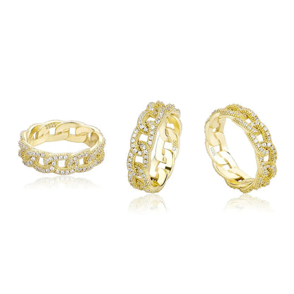 S925 Sterling Silver Cuban Link Cross Ring | Iced Out Hollow Band | Caratix
