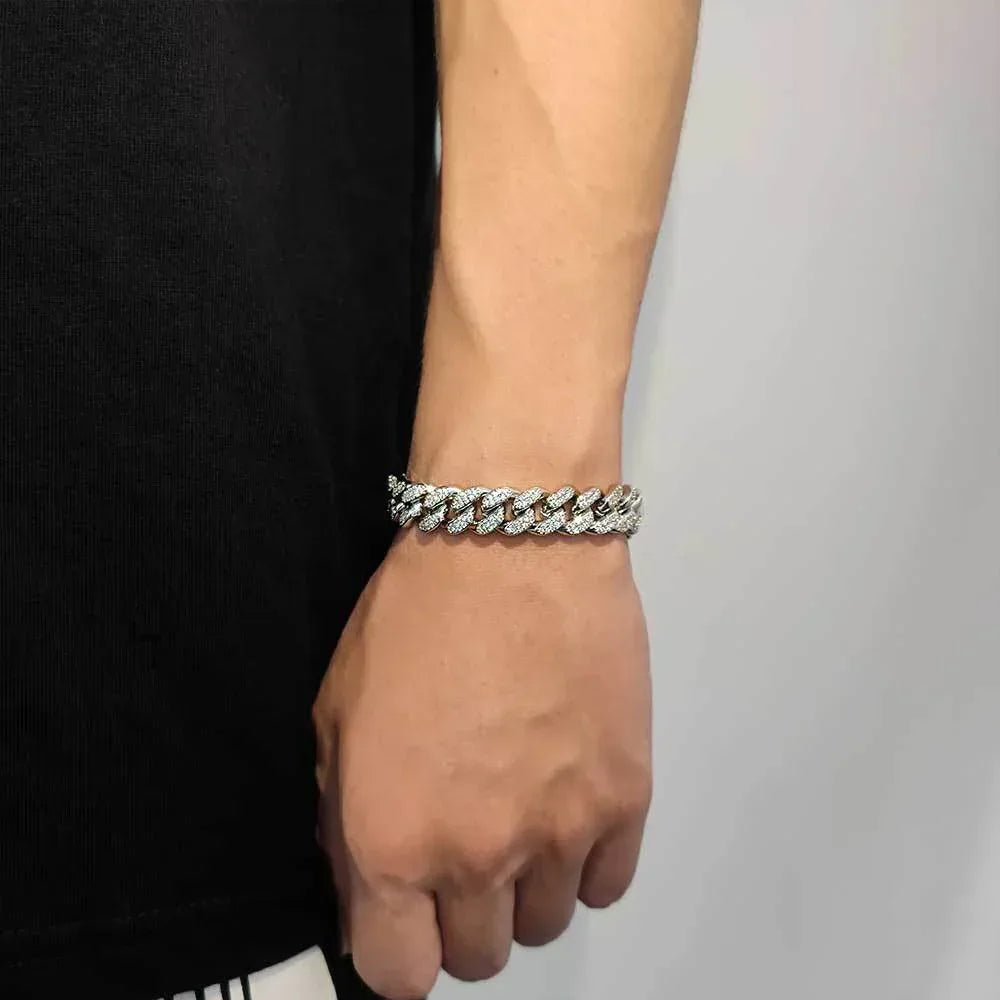 12mm Double Row Zircon Cuban Chain Bracelet - CaratixJewelry