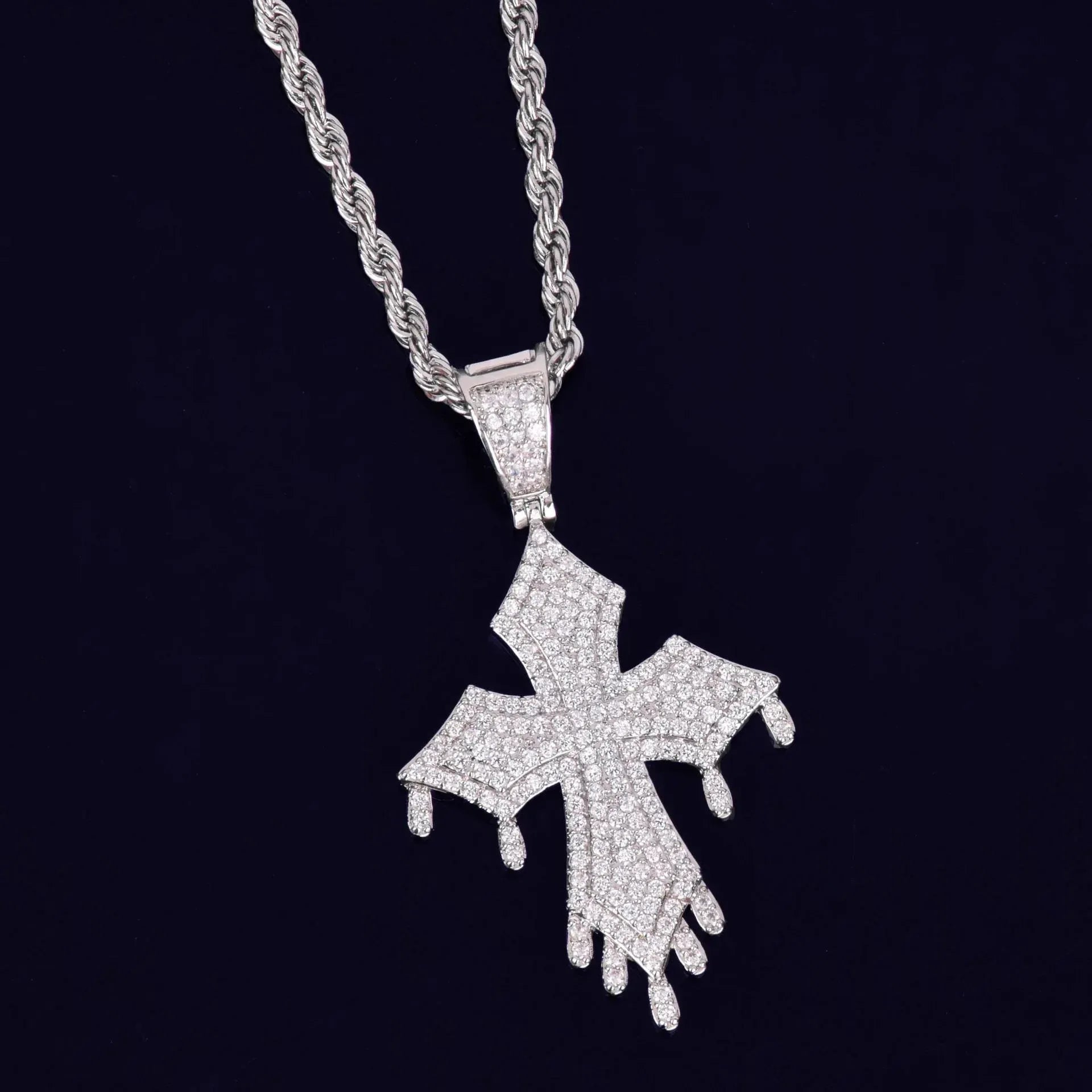 Iced Out "Liquid Drip" Cross Pendant | Men's Melting Hip Hop Necklace | Premium Copper CZ Streetwear Jewelry | Kinetic Style Bling | Caratix - CaratixJewelry