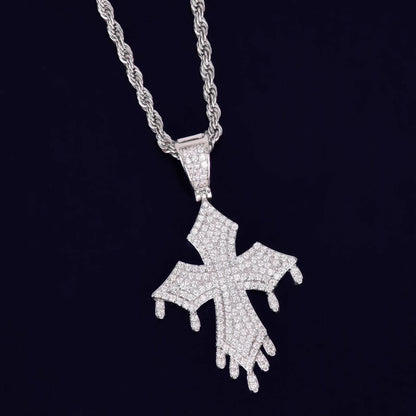 Iced Out "Liquid Drip" Cross Pendant | Men's Melting Hip Hop Necklace | Premium Copper CZ Streetwear Jewelry | Kinetic Style Bling | Caratix - CaratixJewelry