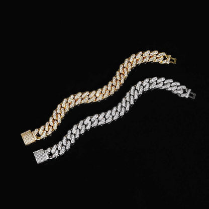 Custom 12mm Single-Row Iced Out Cuban Link Chain Gold Style | Caratix - CaratixJewelry