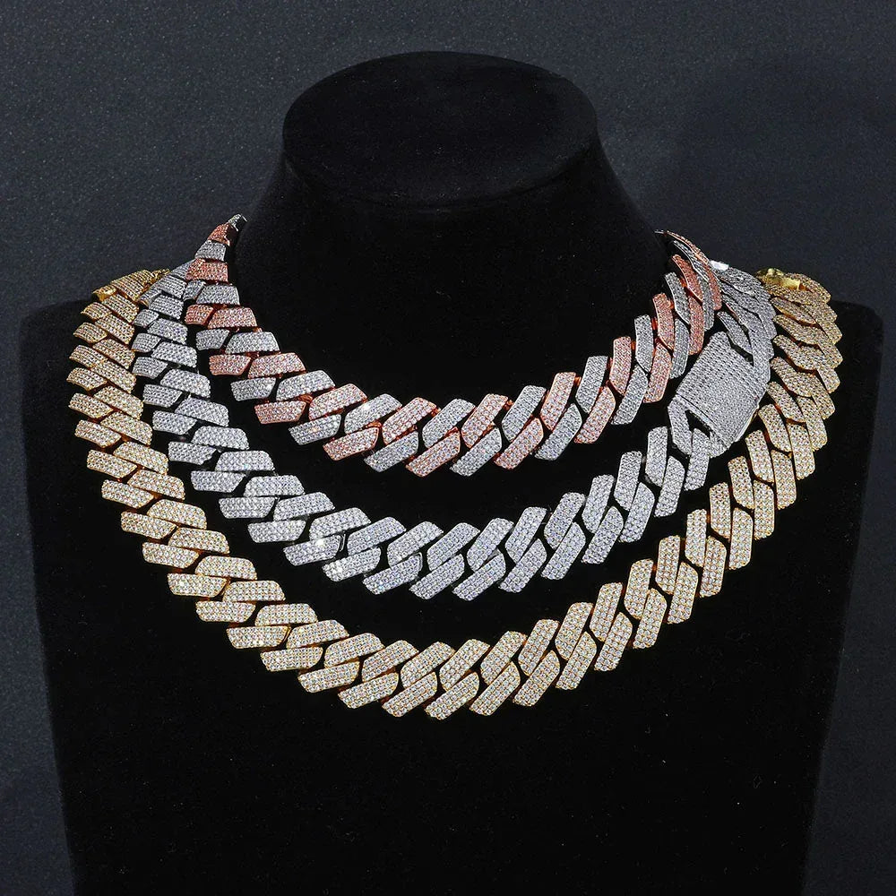 20mm Flip Clasp Triple Row Zircon Cuban Link Bracelet - CaratixJewelry