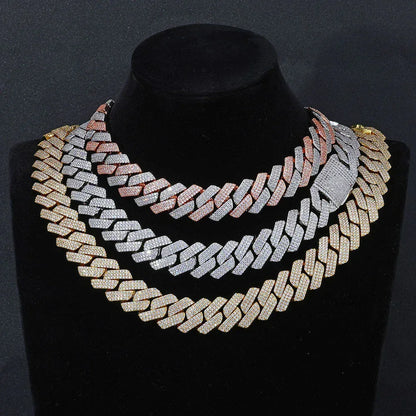 20mm Flip Clasp Triple Row Zircon Cuban Link Bracelet - CaratixJewelry