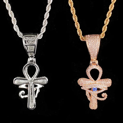 Iced Out Hollow "All-Seeing Eye" Cross Pendant | Men's Real Copper CZ Necklace - CaratixJewelry