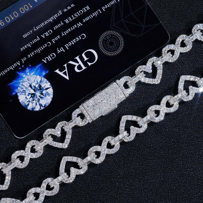 8.5mm S925 Silver Infinity Heart Moissanite Chain | Figure 8 Heart Link | Caratix