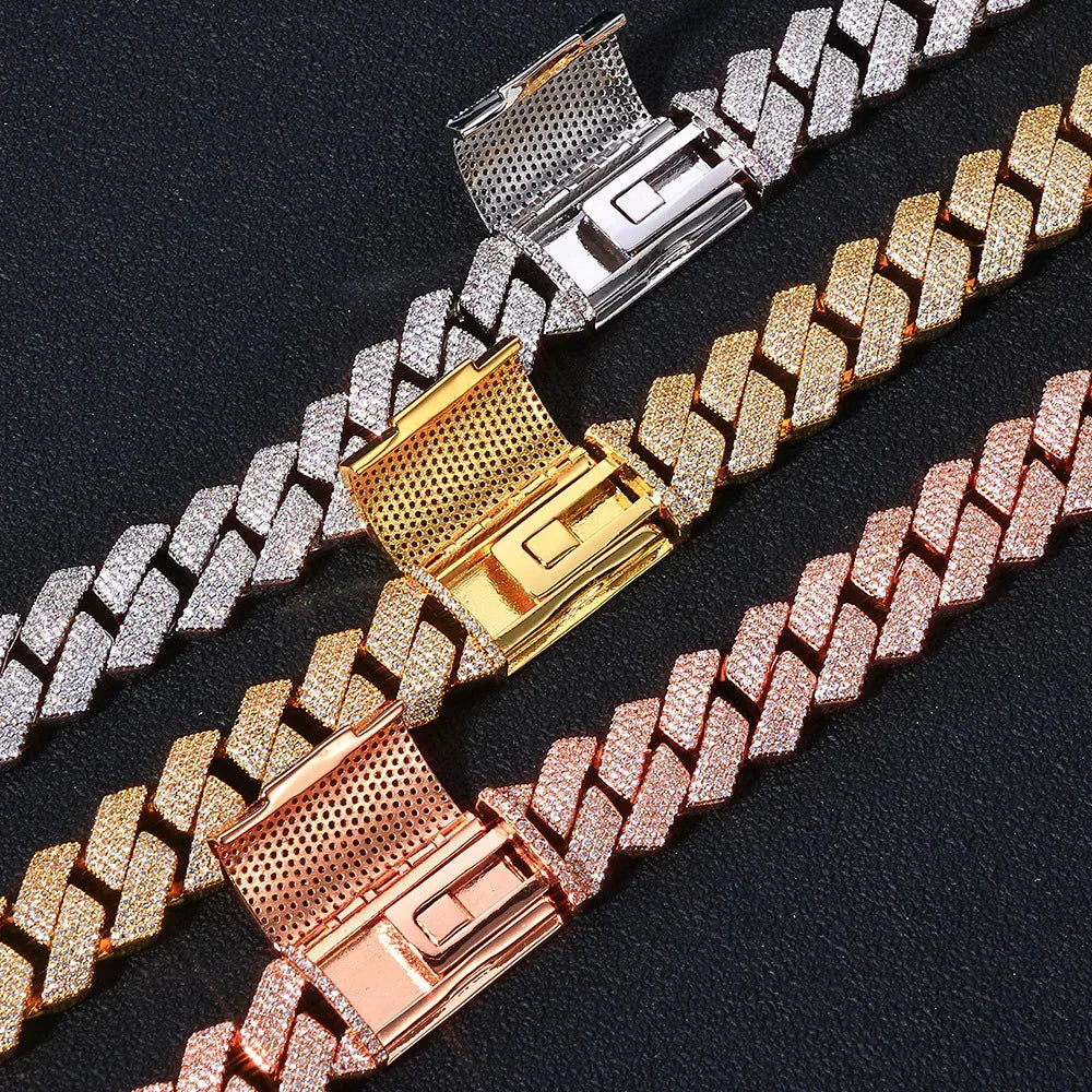 Hip Hop Jewelry 15mm S925 Silver Cuban Link Necklace – 4-Row CZ Pave, Custom Men’s Pendant | Caratix Jewelry - CaratixJewelry