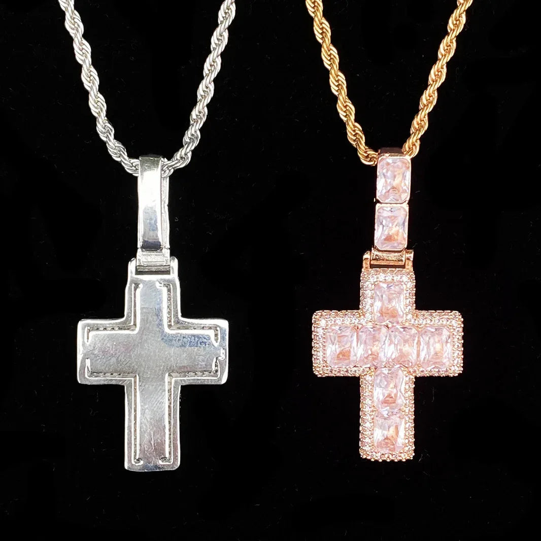 New Drop: Iced Out Mixed-Cut Cross Pendant | Men's Baguette & Round CZ Necklace - CaratixJewelry