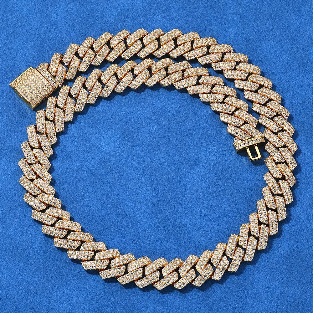 14mm Micro-Paved Moissanite -Cut Cuban Link Chain for Men – S925 Sterling Silver Luxury Hip Hop Necklace - CaratixJewelry