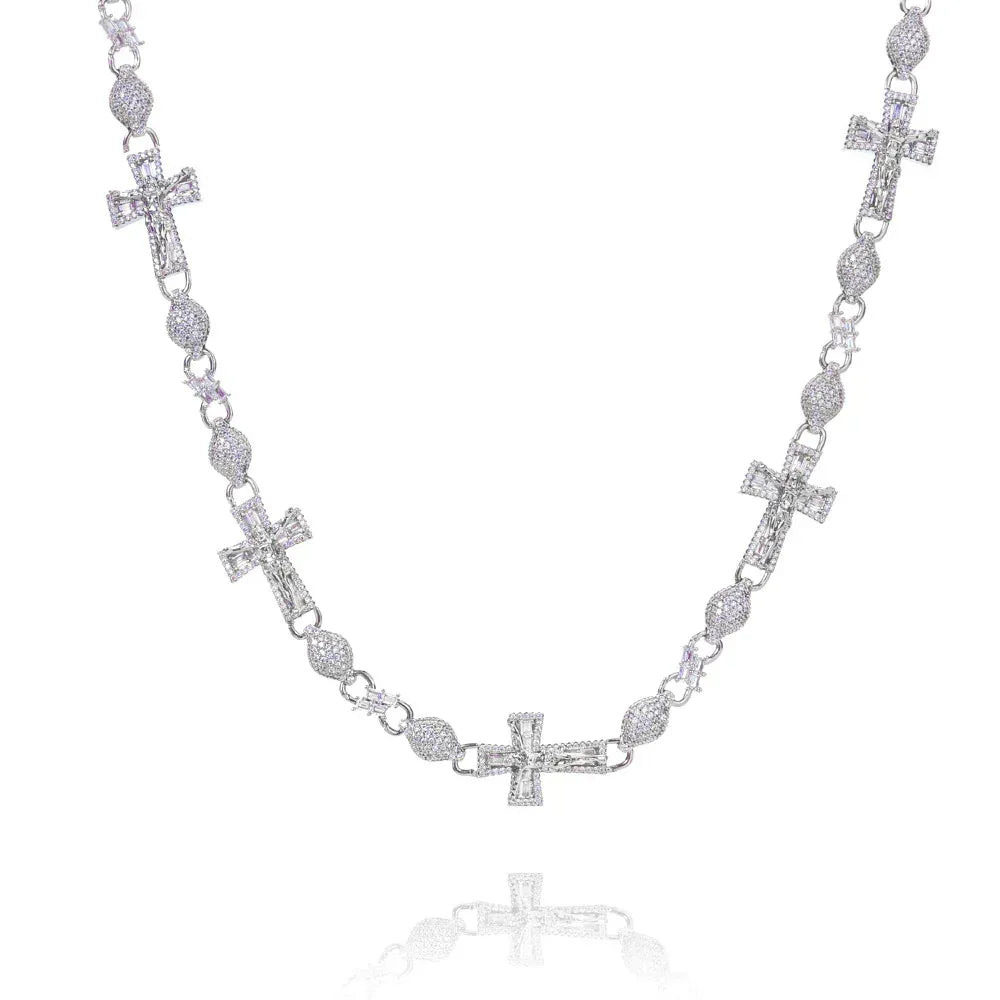 8mm Iced Out Bead Chain Cross Necklace T-Cut Zircon Rapper Iced Out Chain Style | Caratix Jewelry - CaratixJewelry