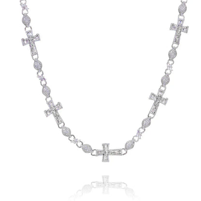 8mm Iced Out Bead Chain Cross Necklace T-Cut Zircon Rapper Iced Out Chain Style | Caratix Jewelry - CaratixJewelry