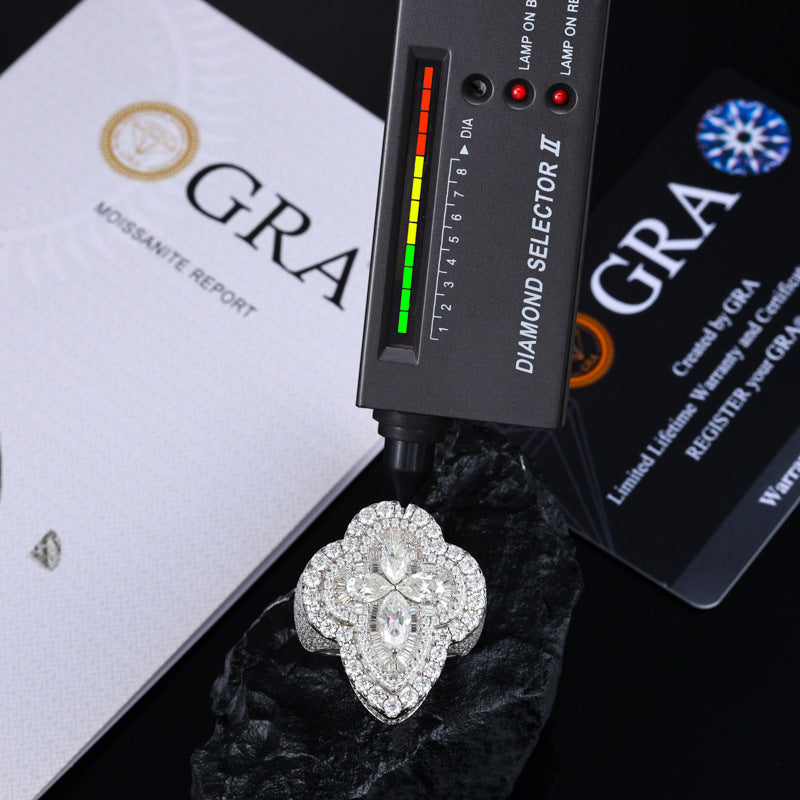 Iced Out Moissanite Flower Ring S925 Hip Hop Men | Caratix