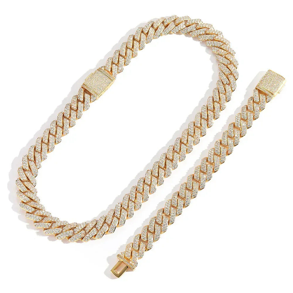 15mm Double-Row Moissanite Cuban Link Chain – S925 Sterling Silver -Cut Iced-Out Hip Hop Men’s Luxury Streetwear Necklace - CaratixJewelry
