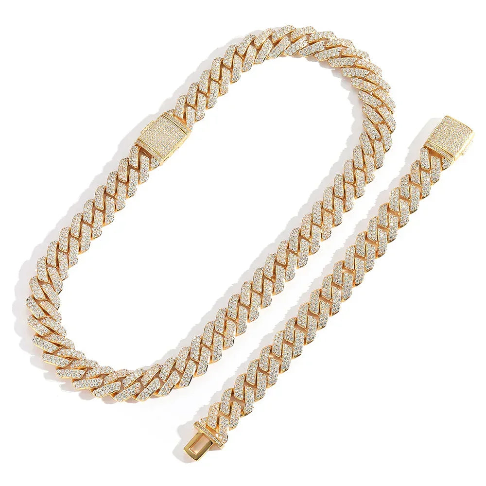 Custom 15mm S925 Sterling Silver Rhombus Cuban Chain | Double-Row Iced Out Jewelry | Caratix - CaratixJewelry