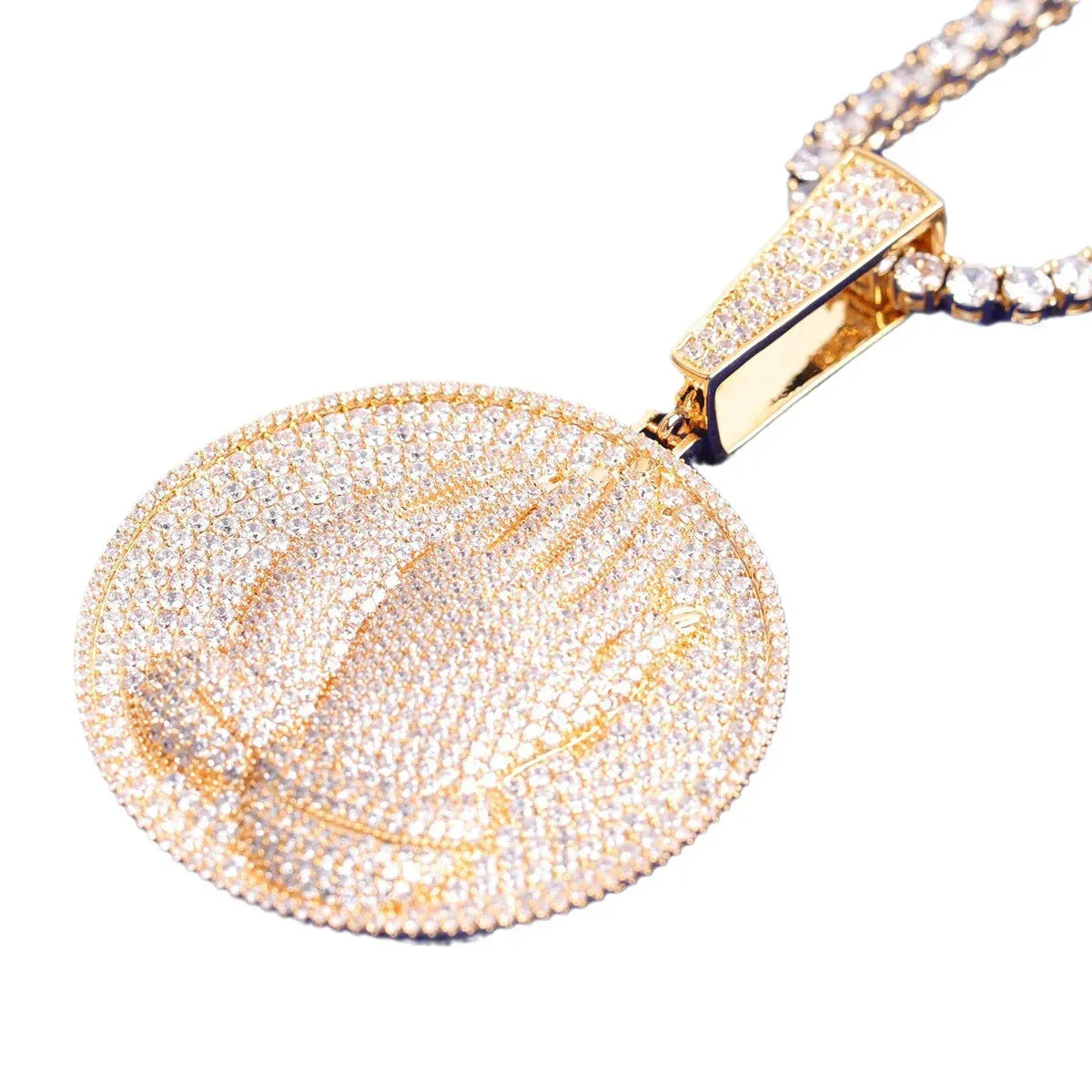 Iced Out Praying Hands Medallion Pendant | Men's Real Copper CZ Necklace - CaratixJewelry