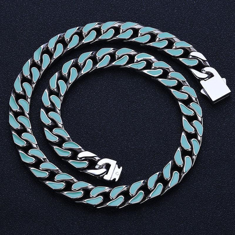 Custom 12mm Color Drip Cuban Chain Necklace Stainless Steel Hip Hop Jewelry | Caratix Jewelry - CaratixJewelry