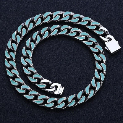 Custom 12mm Color Drip Cuban Chain Necklace Stainless Steel Hip Hop Jewelry | Caratix Jewelry - CaratixJewelry