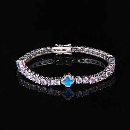 Custom S925 Silver Enamel Clover Bracelet | Chic Gold Chain Rapper Style Accents | Caratix - CaratixJewelry