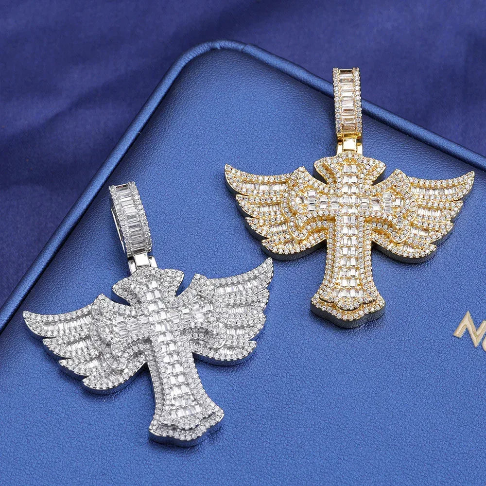Angel Wing Cross S925 Silver Moissanite Rapper Chain Necklace | Caratix Jewelry - CaratixJewelry