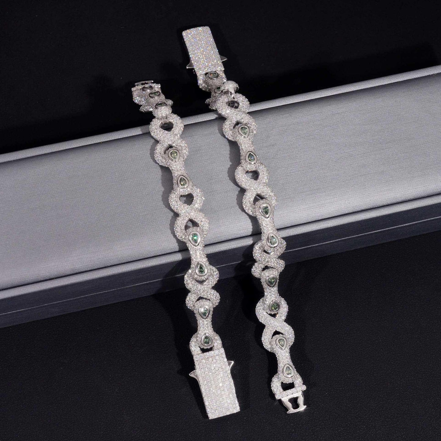 13mm Moissanite Figure-Eight Bracelet | S925 Silver Iced Out Hip Hop Jewelry - CaratixJewelry