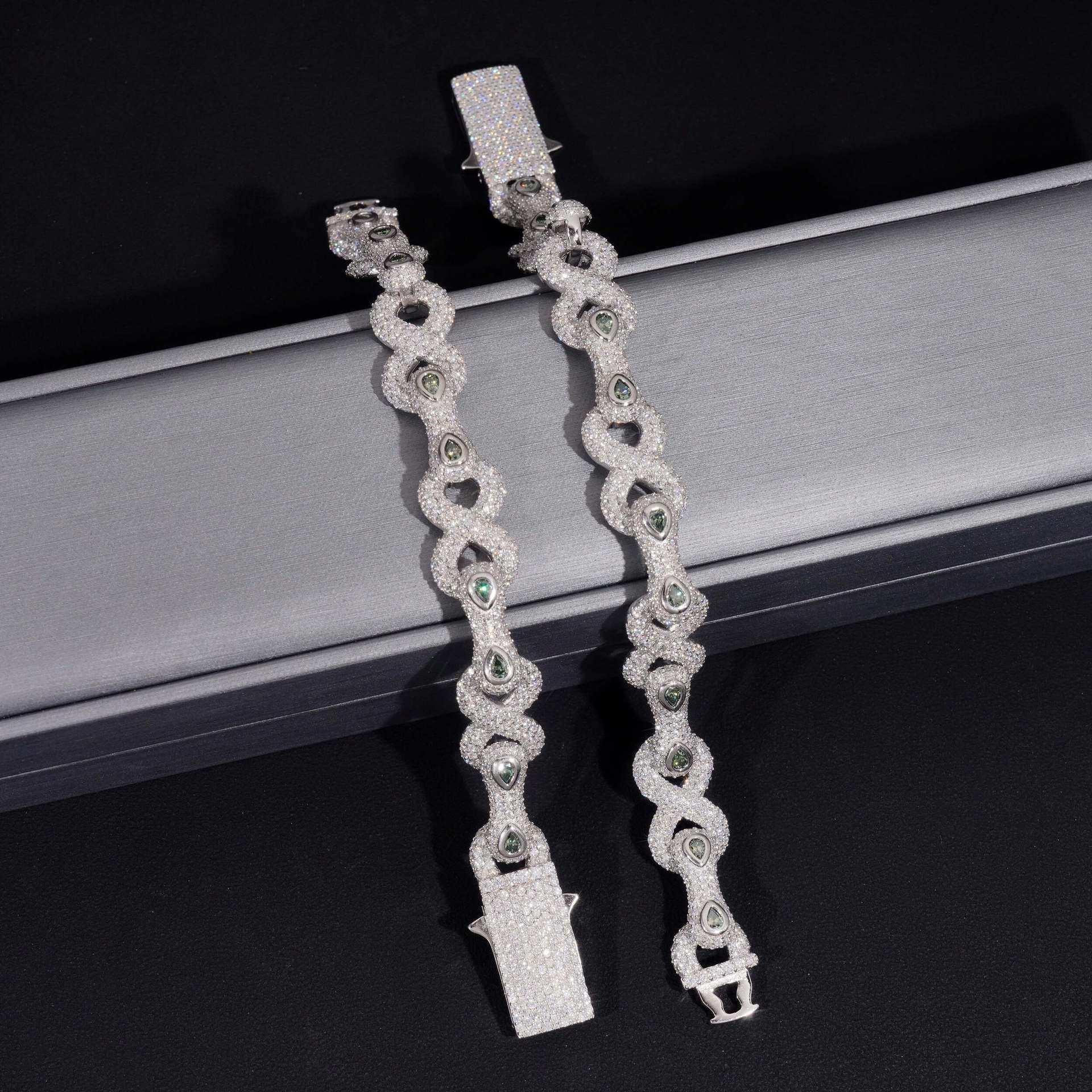 13mm Moissanite Figure-Eight Bracelet | S925 Silver Iced Out Hip Hop Jewelry - CaratixJewelry