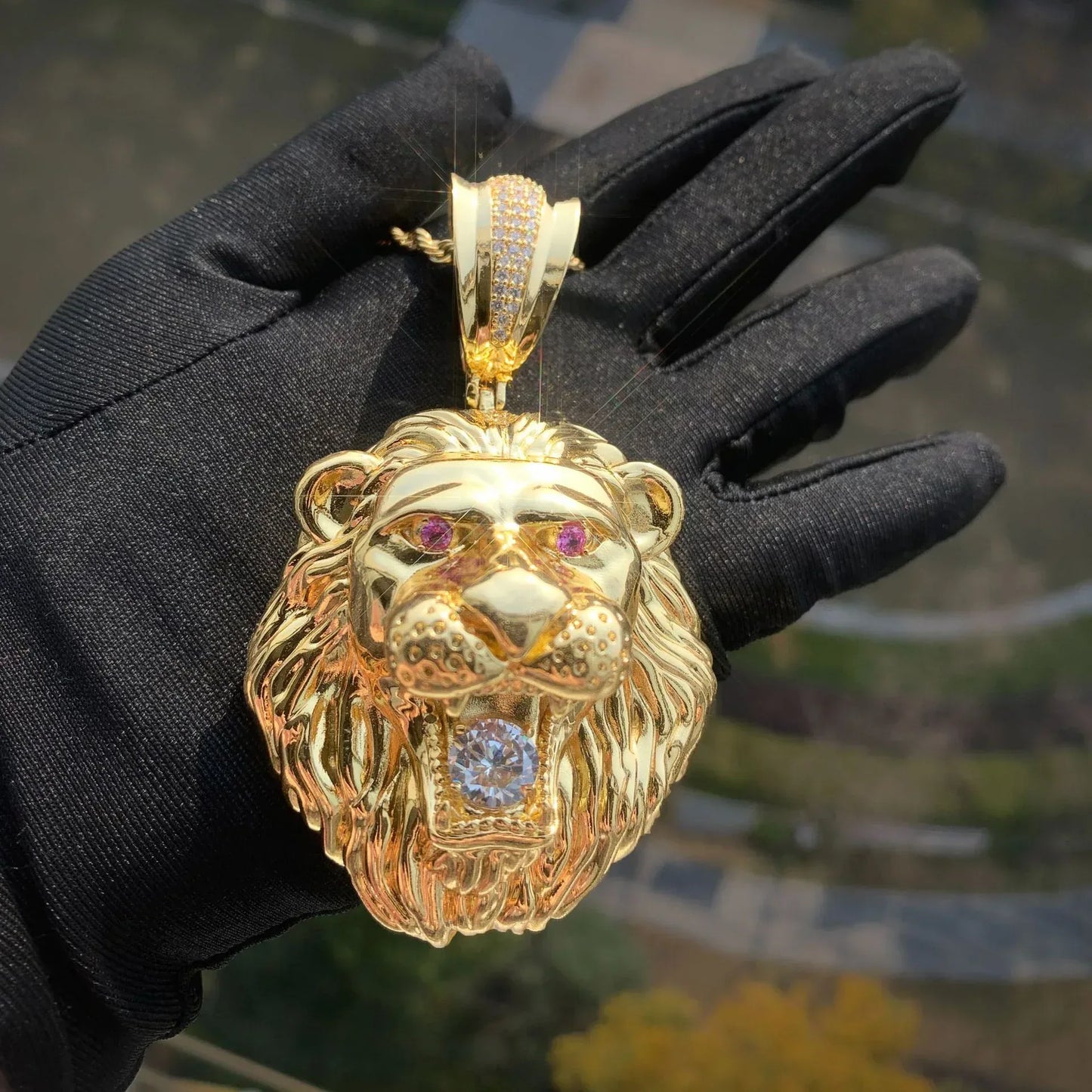 Iced Out Lion Head Pendant Necklace for Men – Solid Copper CZ Hip Hop Jewelry - CaratixJewelry