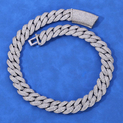 Triple-Row Moissanite Bubble Cuban Link Chain – Custom S925 Sterling Silver Iced-Out Hip Hop Men’s Luxury Streetwear Necklace - CaratixJewelry