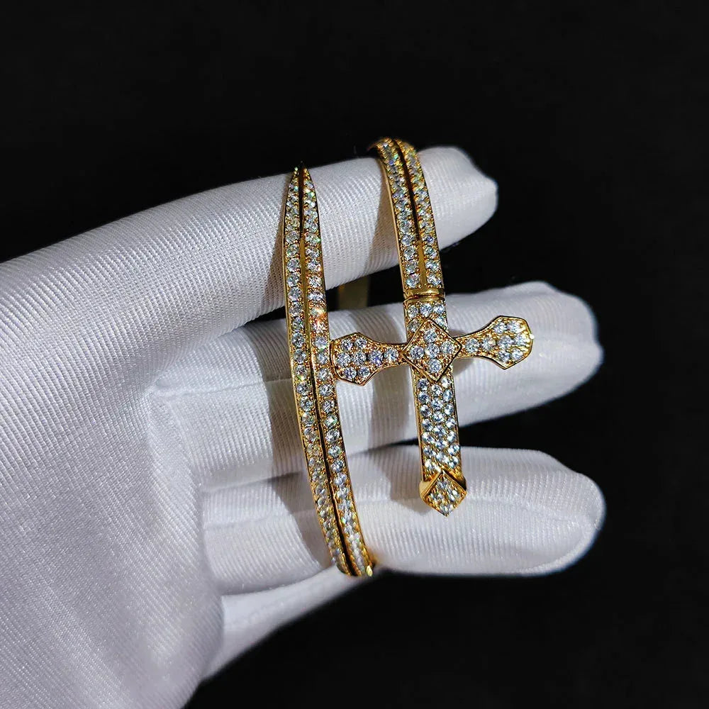 Justice Sword Cross Bracelet with Zircon Stones for Men | High-End Hip Hop Jewelry | Caratix Jewelry - CaratixJewelry