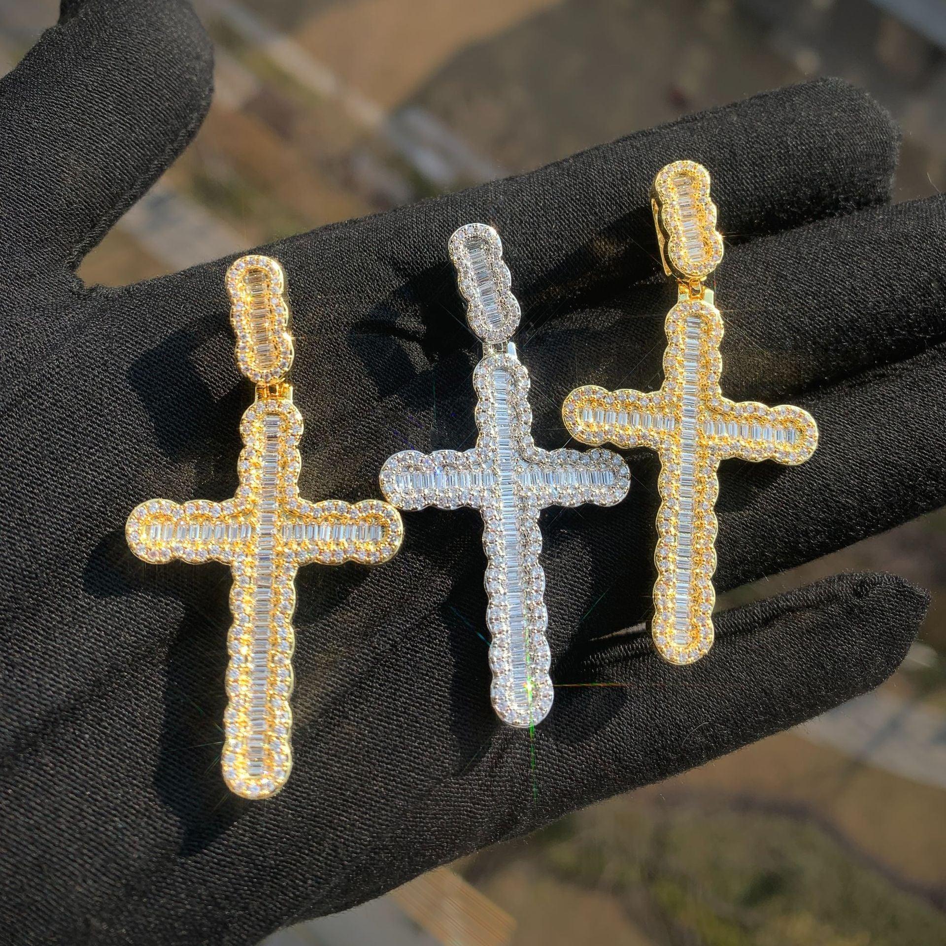 Baguette Cross Pendant Necklace | CZ Iced Out Hip Hop Unisex Trend Jewelry - CaratixJewelry