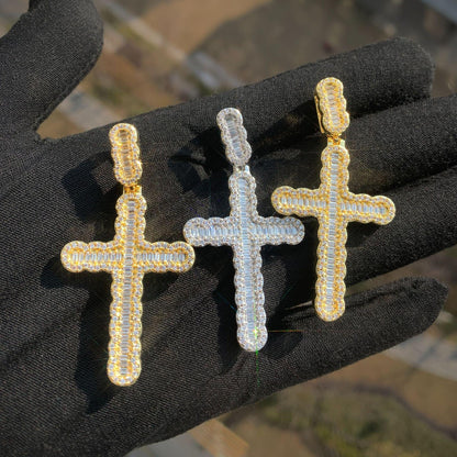 Baguette Cross Pendant Necklace | CZ Iced Out Hip Hop Unisex Trend Jewelry - CaratixJewelry