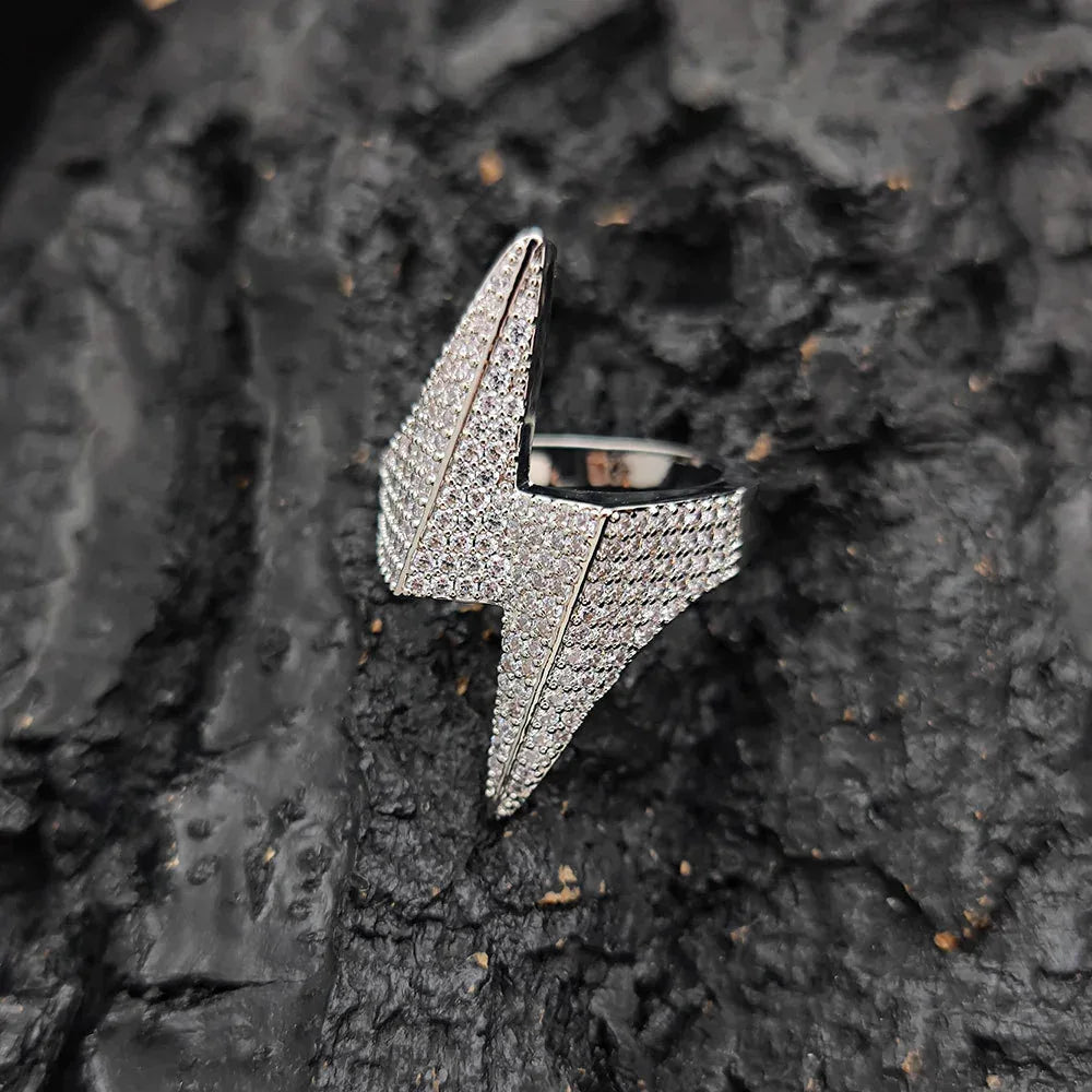 Zircon Lightning Bolt Ring for Men | Luxury Hip Hop Jewelry | Caratix Jewelry - CaratixJewelry