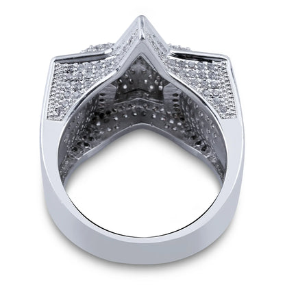 Men's Iced Out 3D Star Ring | Hip Hop Pentagram Signet Band | Caratix