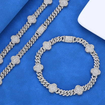 6mm S925 Sterling Silver Moissanite Clover Cuban Bracelet | VVS Moissanite Handpiece | Elite Rapper Chain Style | Caratix - CaratixJewelry