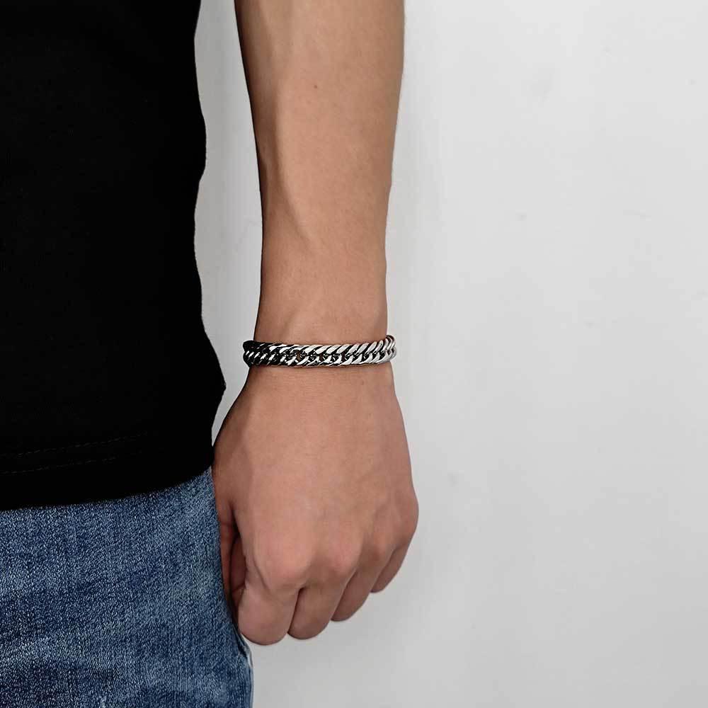 7mm & 9mm Double Weave Cuban Chain Bracelet - CaratixJewelry