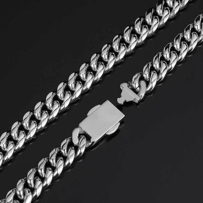 12mm Cuban Chain Necklace with 18K Gold Plating and Spring Clasp for Men | Polished Stainless Steel | Caratix Jewelry - CaratixJewelry