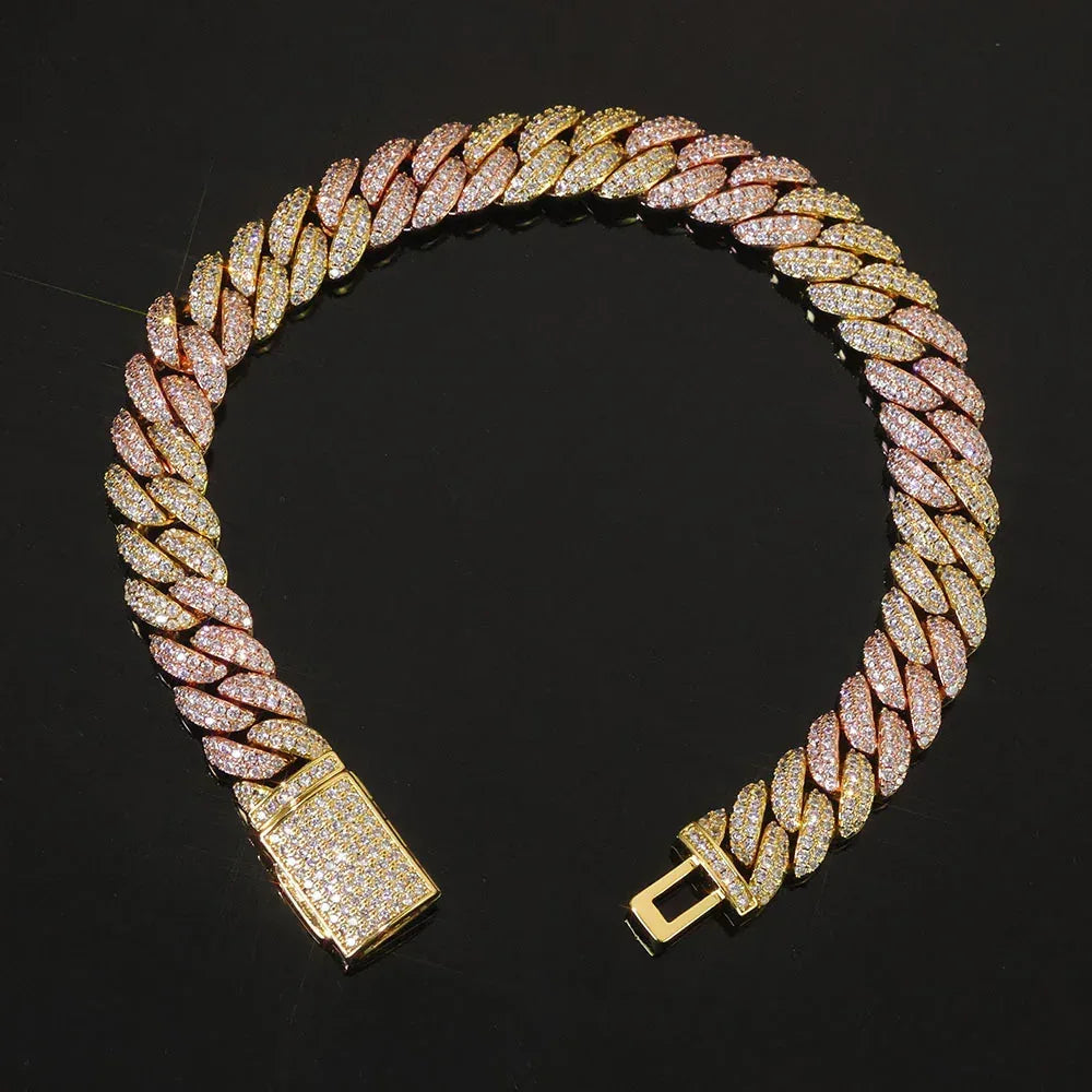10mm Iced Out Cuban Bracelet Double Row Zircon Rapper - CaratixJewelry